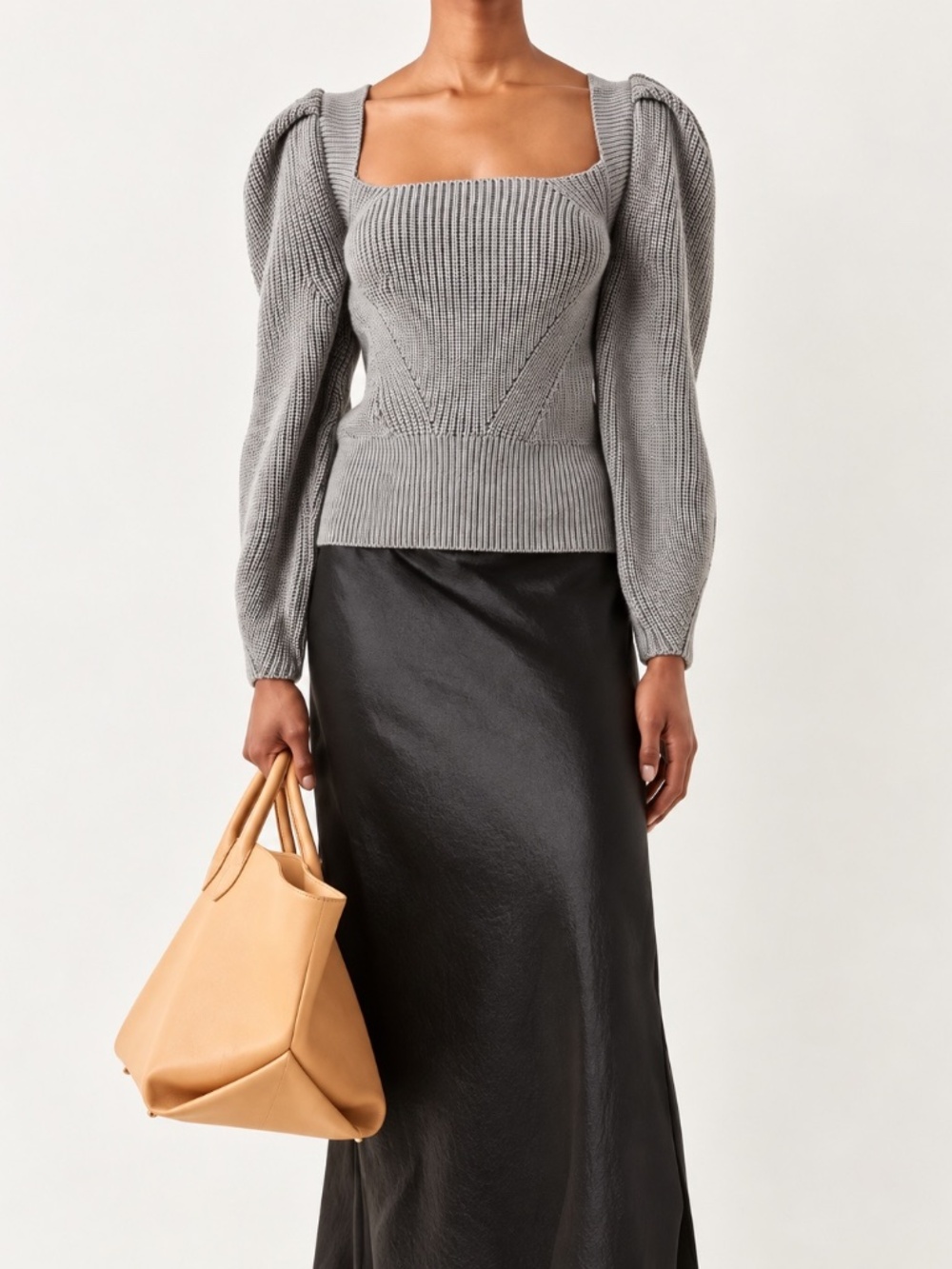 Anna October NWT Rachel Wool Blend Puff Sleeve Tie Back Sweater Gray Size M